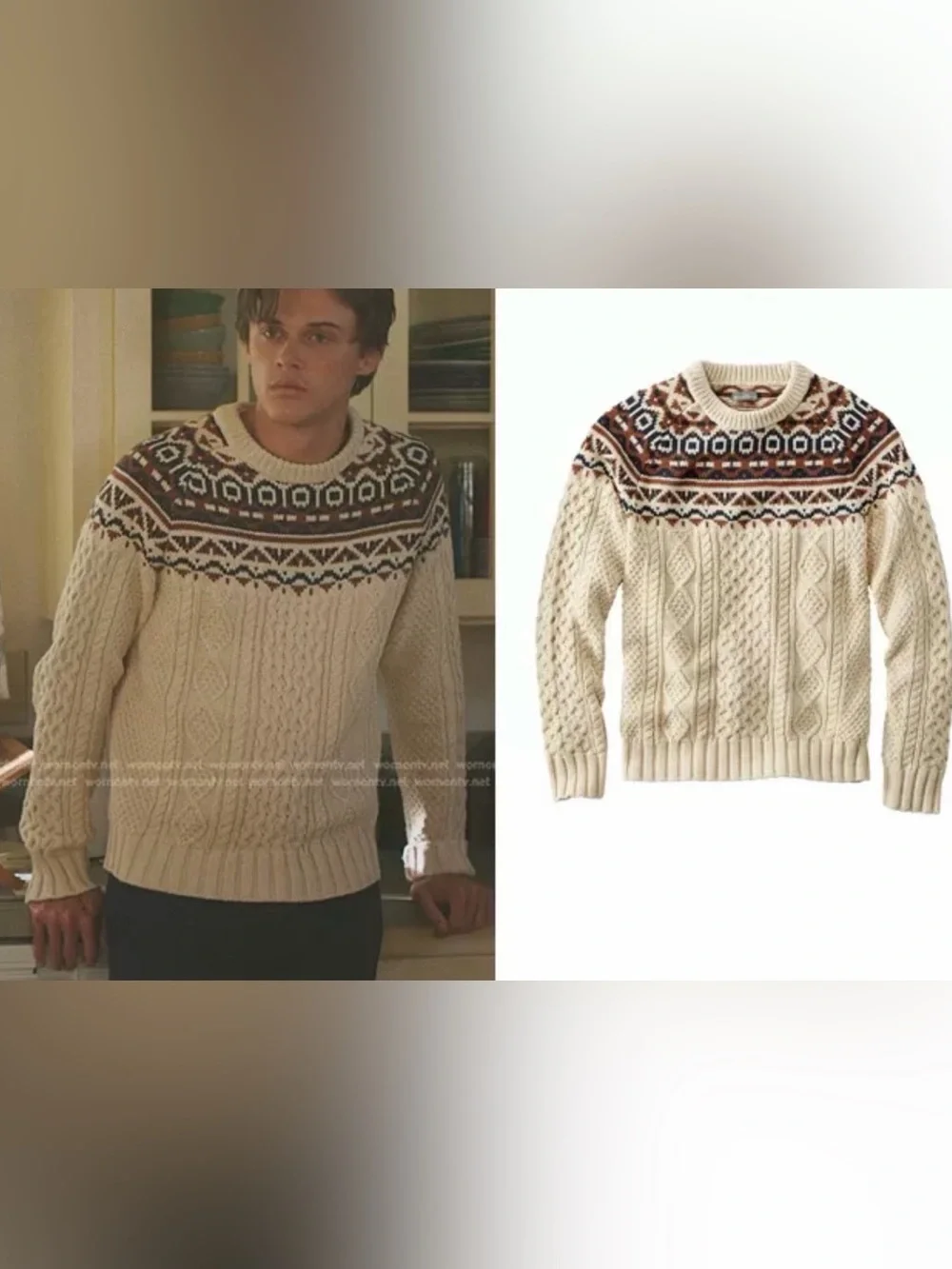 Cotton Fisherman Sweater by LL Bean Signature Fair Isles Cable Knit